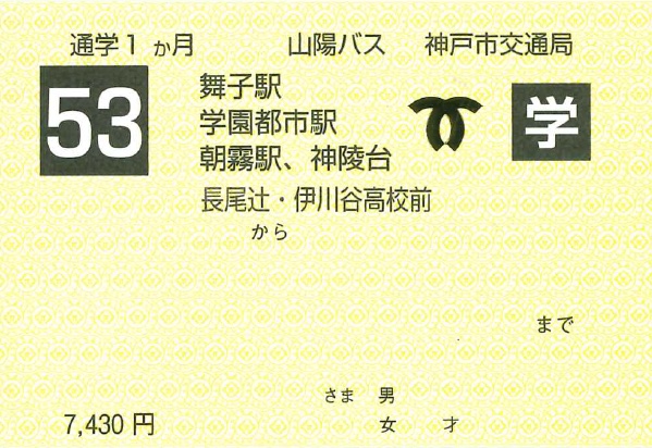 53系統定期券（紙定期券・通学）の券面見本