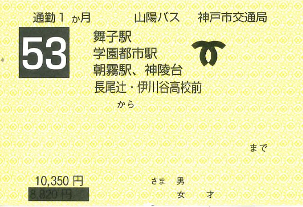 53系統定期券（紙定期券・通勤）の券面見本